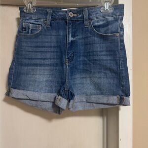 KanCan Medium Wash Rolled-Hem Denim Shorts